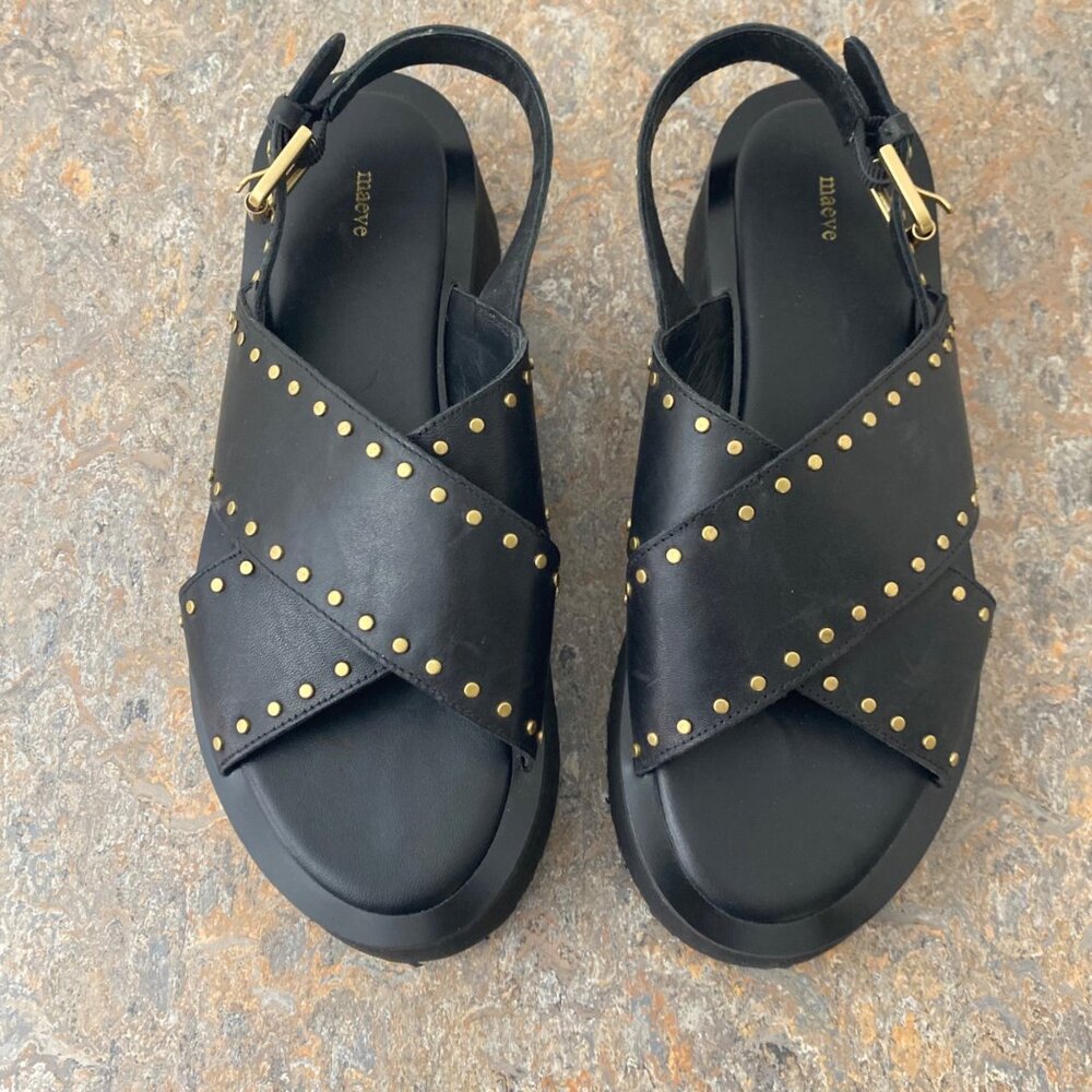 Maeve Anthropologie Chrissy Platform Sandals Shoes Black - Picture 2 of 8